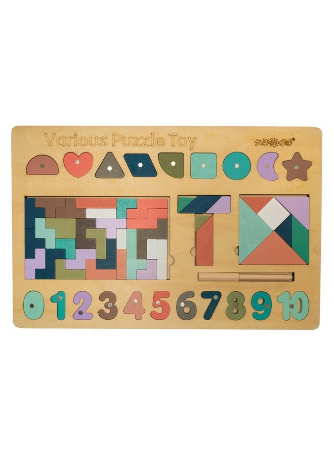 Cubelelo 5-in-1 Wooden Puzzle Board|Brain Booster Interactive Toy Game for Children|Promotes Creativity,Fine Motor Skill & Shape Recognition|Colorful Wooden Jigsaw Tangram Puzzles for Kids Boys Girls - Image 1