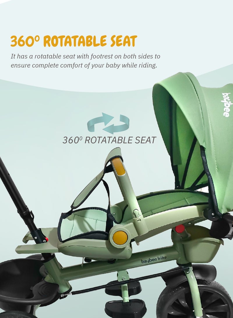 BAYBEE Baybee Hike 3 in 1 Baby Tricycle for Kids, Baby Kids Cycle with Parental Push Handle, Rotatable Seat, Canopy, Light, Safety Bar & Belt | Kids Tricycle Cycle for Kids 1.5 to 5 Years Boy Girl Green  - Image 5