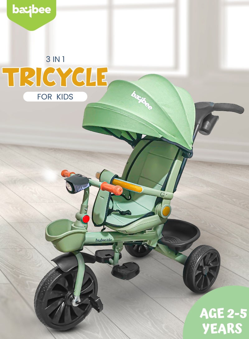BAYBEE Baybee Hike 3 in 1 Baby Tricycle for Kids, Baby Kids Cycle with Parental Push Handle, Rotatable Seat, Canopy, Light, Safety Bar & Belt | Kids Tricycle Cycle for Kids 1.5 to 5 Years Boy Girl Green  - Image 2