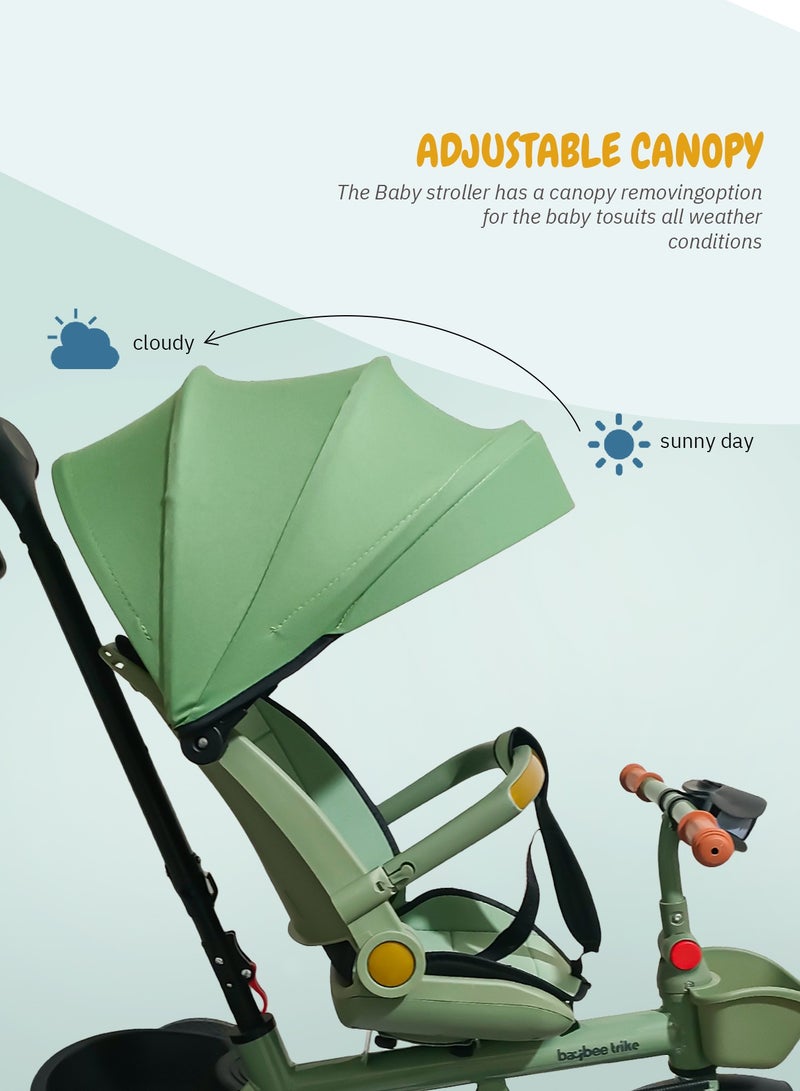 BAYBEE Baybee Hike 3 in 1 Baby Tricycle for Kids, Baby Kids Cycle with Parental Push Handle, Rotatable Seat, Canopy, Light, Safety Bar & Belt | Kids Tricycle Cycle for Kids 1.5 to 5 Years Boy Girl Green  - Image 4
