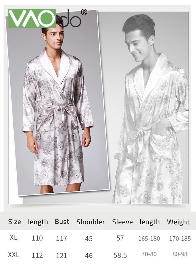 VAOdo Men's Luxurious Satin Robe, Lightweight Bath Robe with Belt, Skin-friendly and Soft Material Machine Washable Grey  - Image 4