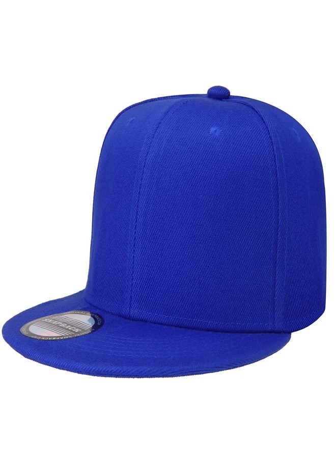 Falari Snapback Hat Cap Hip Hop Style Flat Bill Blank Solid Color Adjustable Size G201-13-Royal - Image 1