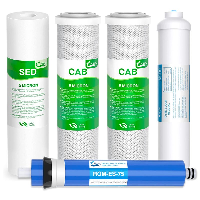 Vegebe Vegebe 5 Stage 75 GPD RO Water Filter Set Replacement Fit for APEC Reverse Osmosis System 14 Output