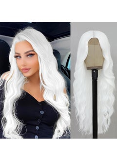 NAYOO NAYOO Long White Wigs for Women  26 White Wavy Wigs for Women Middle Part White Hair Wig White Long Wigs Heat Resistant Synthetic Wig White Curly Wig White Halloween Wig Cosplay Wig 