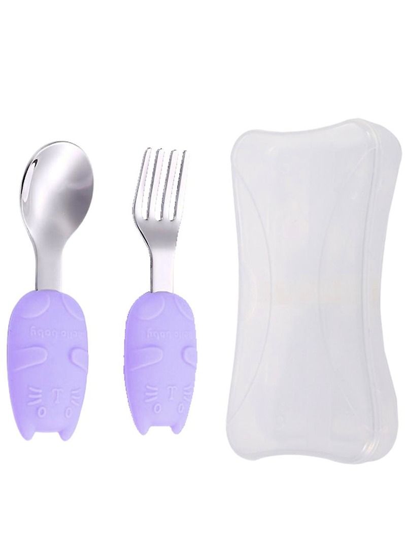 Brain Giggles Toddler Cutlery Set with Case Stainless Steel Feeding Spoons for Babies with Silicone Handles Kids Cutlery Set with Case - Purple - Image 1