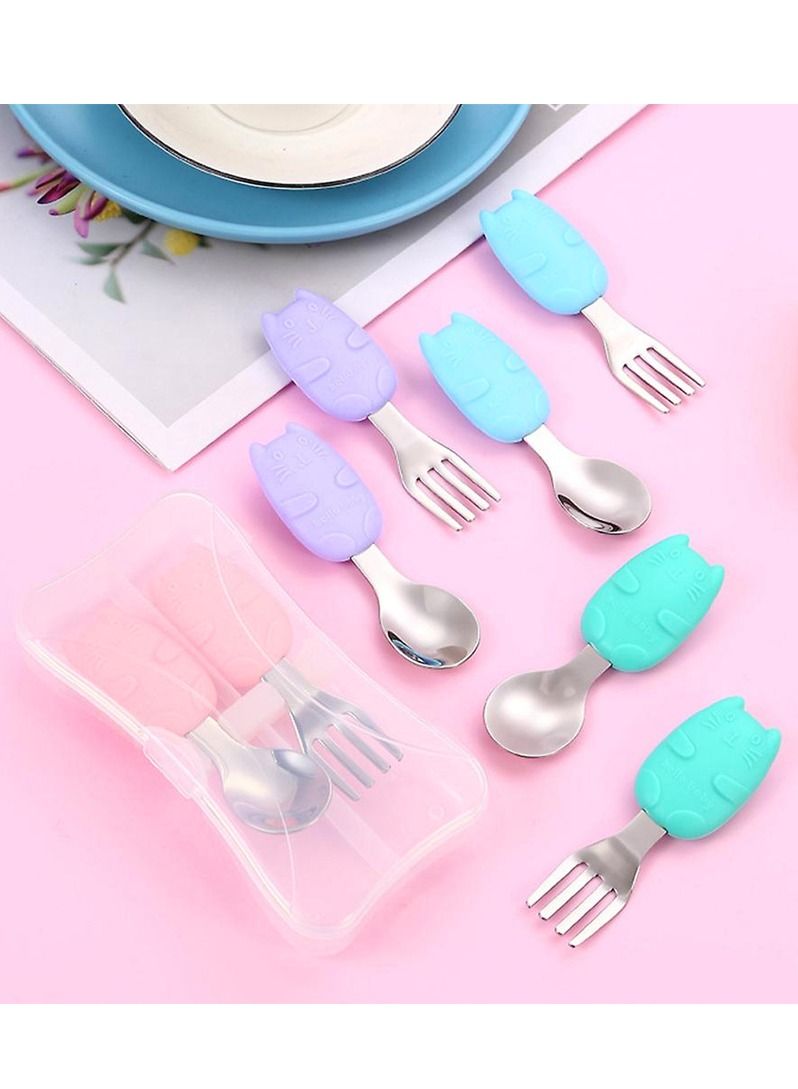 Brain Giggles Toddler Cutlery Set with Case Stainless Steel Feeding Spoons for Babies with Silicone Handles Kids Cutlery Set with Case - Purple - Image 5