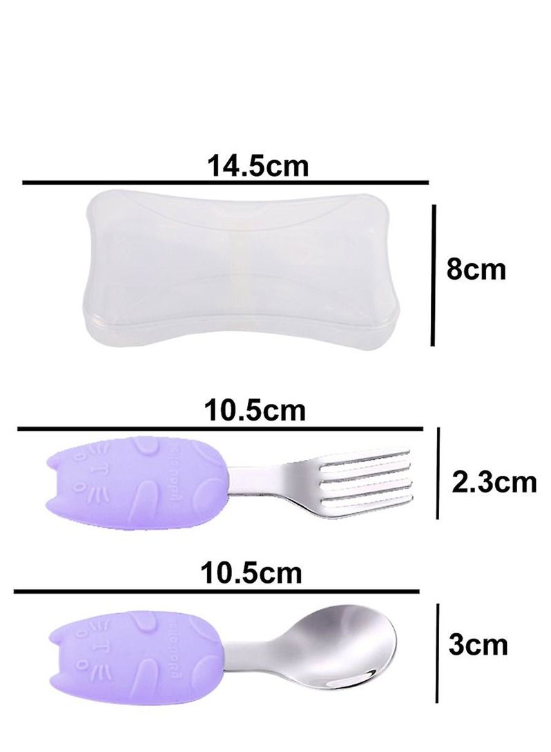 Brain Giggles Toddler Cutlery Set with Case Stainless Steel Feeding Spoons for Babies with Silicone Handles Kids Cutlery Set with Case - Purple - Image 2