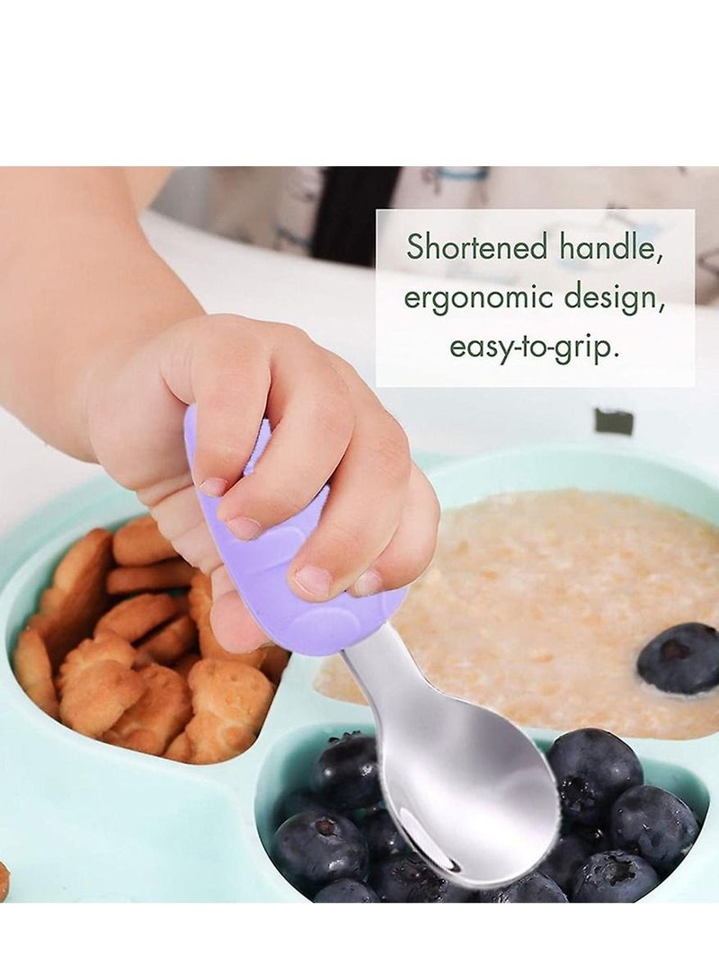 Brain Giggles Toddler Cutlery Set with Case Stainless Steel Feeding Spoons for Babies with Silicone Handles Kids Cutlery Set with Case - Purple - Image 4