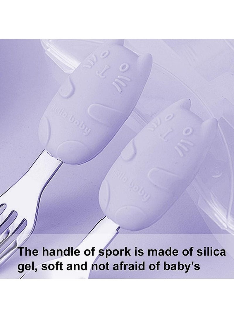 Brain Giggles Toddler Cutlery Set with Case Stainless Steel Feeding Spoons for Babies with Silicone Handles Kids Cutlery Set with Case - Purple - Image 3