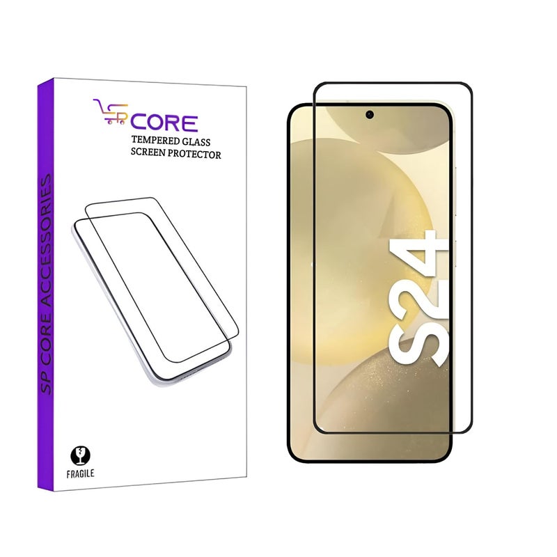 SPCORE Tempered Glass Screen Protector Guard Compatible For Samsung Galaxy S24 5G (Black) Edge To Edge Coverage With Easy Installation Kit - Image 1