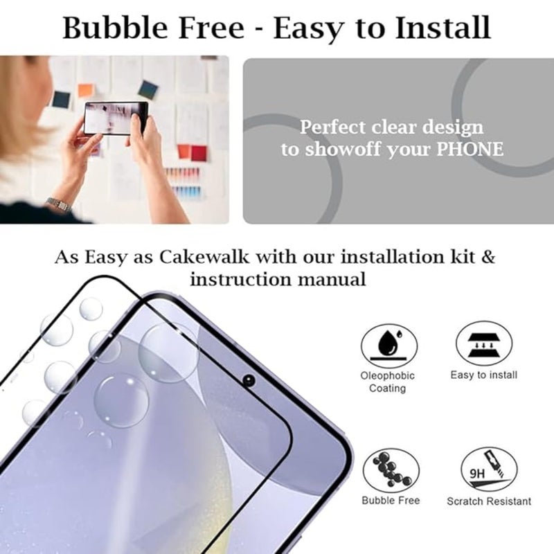 SPCORE Tempered Glass Screen Protector Guard Compatible For Samsung Galaxy S24 5G (Black) Edge To Edge Coverage With Easy Installation Kit - Image 4