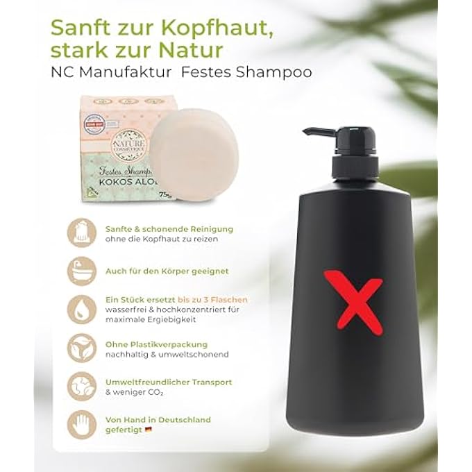 NATURE COSMTIQUE SOLID SHAMPOO COCONUT - SUSTAINABLE CARE FOR HAIR & SCALP - WITH ORGANIC COCONUT OIL, ALOE VERA & VEGETABLE GLYCERINE - VEGAN, PLASTIC-FREE & HANDMADE IN GERMANY - Image 2