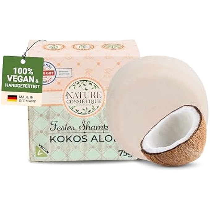 NATURE COSMTIQUE SOLID SHAMPOO COCONUT - SUSTAINABLE CARE FOR HAIR & SCALP - WITH ORGANIC COCONUT OIL, ALOE VERA & VEGETABLE GLYCERINE - VEGAN, PLASTIC-FREE & HANDMADE IN GERMANY - Image 1