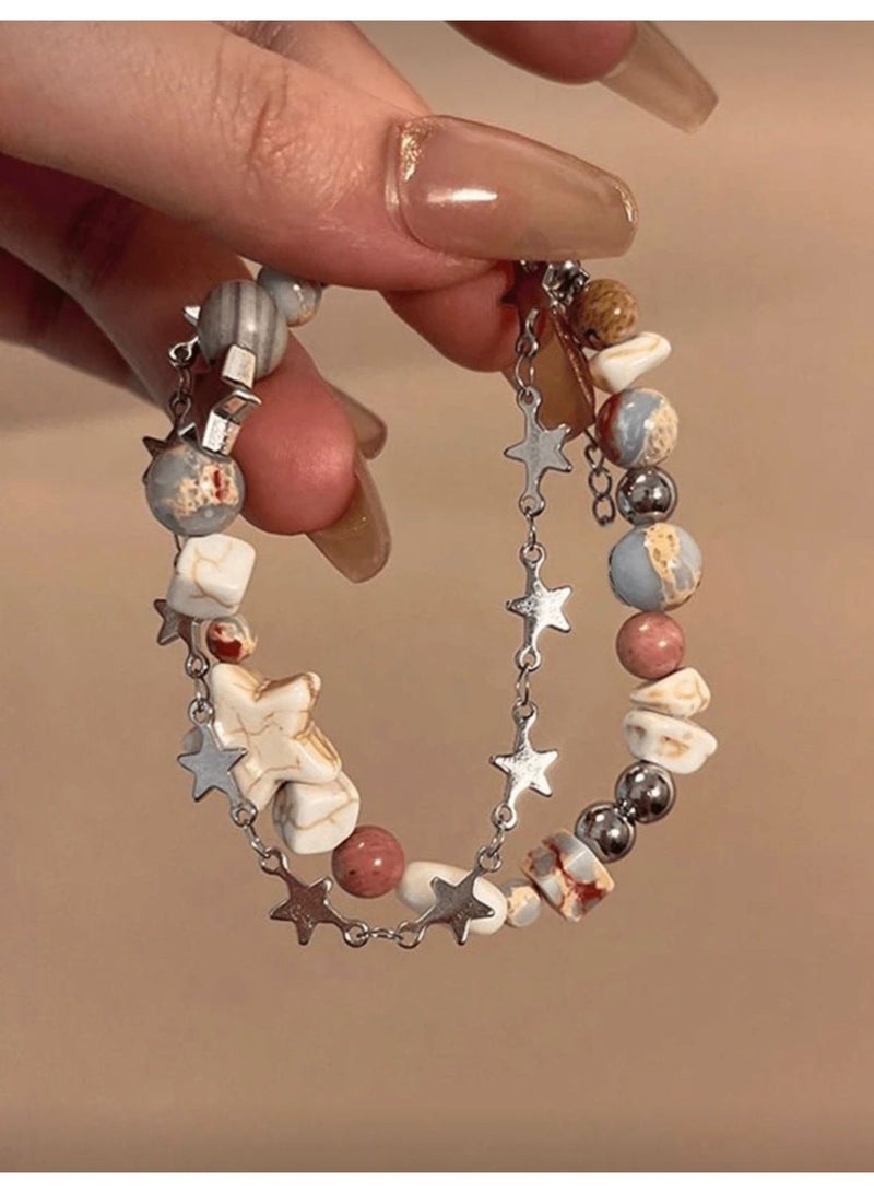 White Turquoise Beaded Bracelet - Image 1