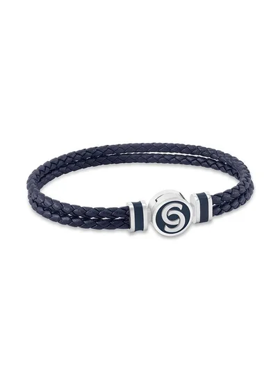 CERRUTI 1881 Daniele Silver Plated Stainless Steel Navy Blue Braided Leather Bracelet for Men 180mm
