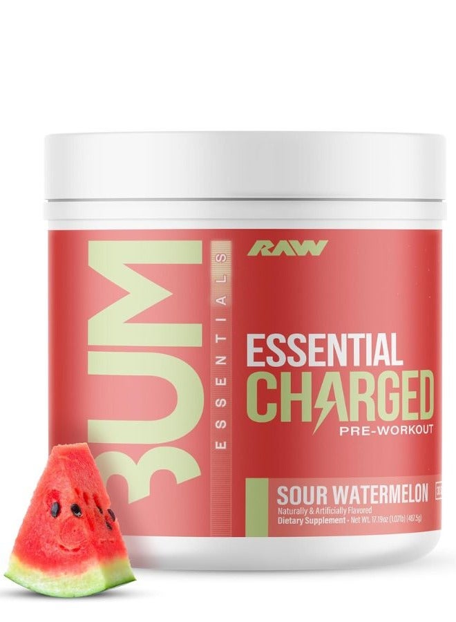 مسحوق ما قبل التمرين الخام، إسينشال تشارجد (بطيخ حامض) - مكمل غذائي قبل التمرين للرجال والنساء - يدعم التركيز والمزاج والأداء - يحتوي على الكافيين، ألفا-جي بي سي، إل-سيترولين، بيتا ألانين (25 حصة)