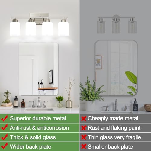 Meybiok Brushed Nickel Bathroom Light Fixtures with Milk Glass Shades, Eye-Friendly 3 Light Vanity Lights for Bathroom, Vanity Lights with E26 Socket (Bulbs Not Included), for Mirror, Bedroom, Hallway - Image 2