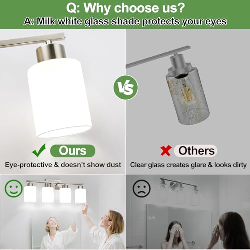 Meybiok Brushed Nickel Bathroom Light Fixtures with Milk Glass Shades, Eye-Friendly 3 Light Vanity Lights for Bathroom, Vanity Lights with E26 Socket (Bulbs Not Included), for Mirror, Bedroom, Hallway - Image 5