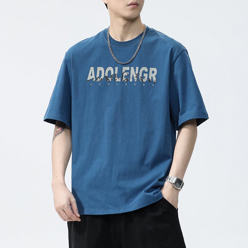 [810] Men'S Summer Japanese Loose Letter Printed T-Shirt Heavy 230G New Casual Short Sleeve Trend - Image 2