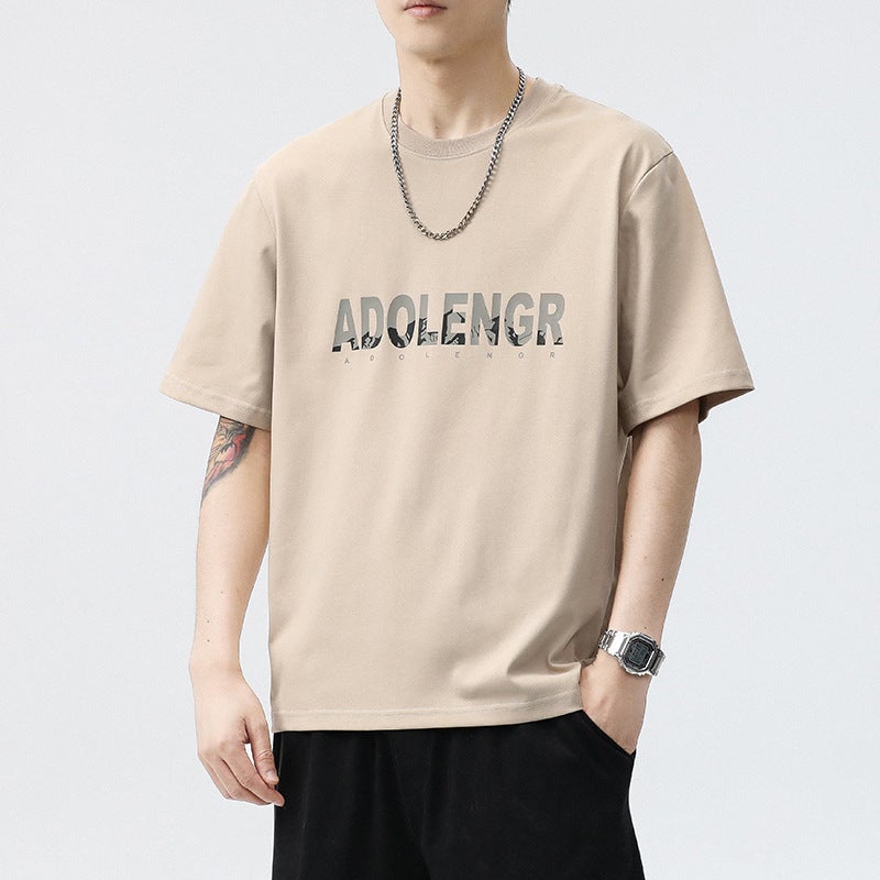[810] Men'S Summer Japanese Loose Letter Printed T-Shirt Heavy 230G New Casual Short Sleeve Trend - Image 4