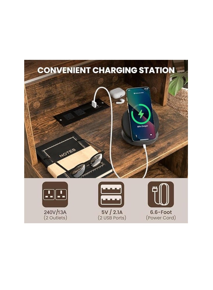 رويال بولار محطة منفذ منضدة مع أرفف قابلة للتعديل - طاولة بجانب السرير مع خزانة تخزين، وطاولة نهائية، وطاولة جانبية للأريكة - Image 5