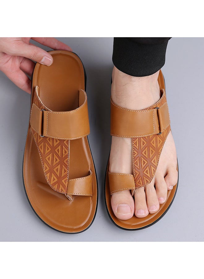 Song Feng Ya Summer New Men's Leather Sandals Plus Size Fashion All-match Simple Youth Men's Beach Shoes Slippers  - Image 1