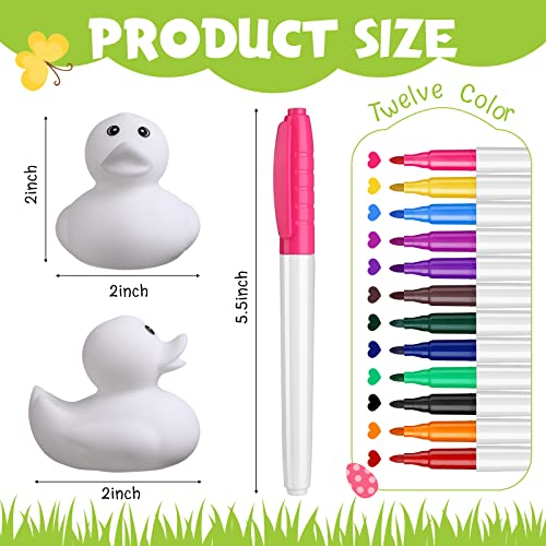 Jerify 72 Pcs 2 Inch White Blank Rubber Ducks for Kids DIY St Patricks Day Creative Rubber Ducks with Pens of 12 Colors for Pool Bathtub Float Cute Easter Classroom Crafts Birthday Party Favors - Image 5