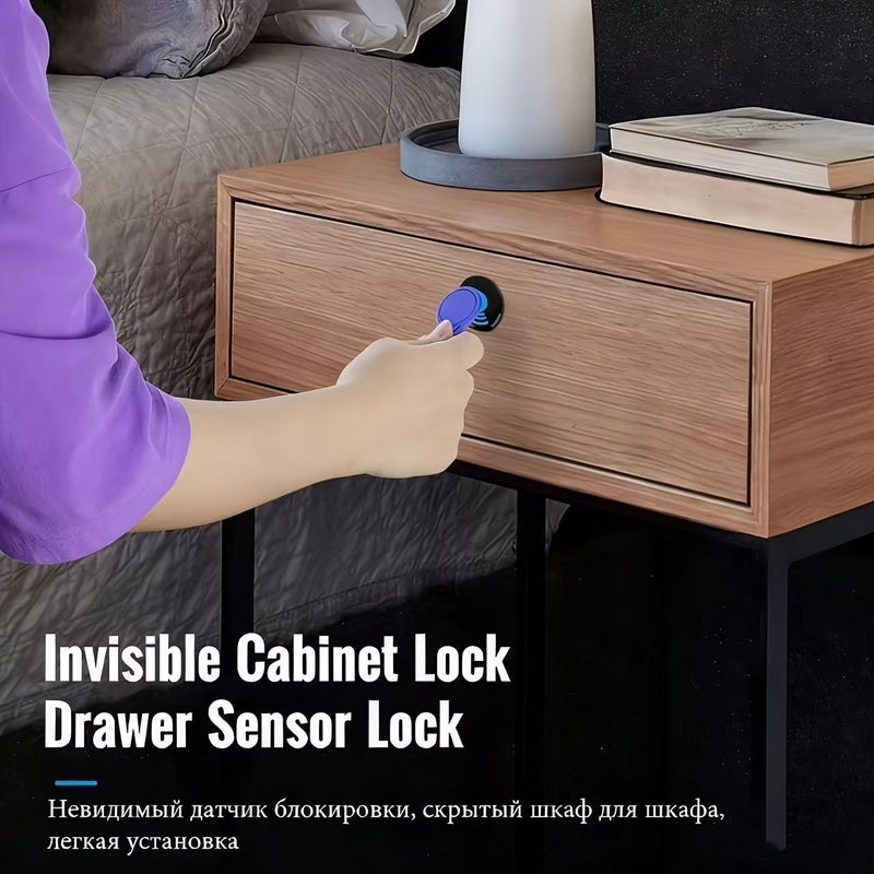 Grey Smart Electronic Drawer Lock Sensor Hidden Door Lock for Cabinets Wardrobe Battery Powered - Image 3