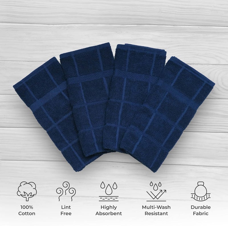 Mellow Buff 100% Cotton Terry Dish Towels for Kitchen, 4 Pack Plain, 16 x26 Inches, Super Soft and Absorbent, Perfect for Cleaning and Dish Washing | Navy Blue Kitchen Towels - Image 2