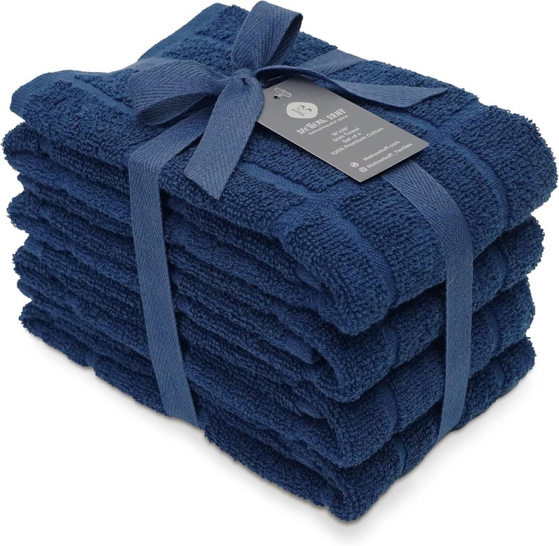 Mellow Buff 100% Cotton Terry Dish Towels for Kitchen, 4 Pack Plain, 16 x26 Inches, Super Soft and Absorbent, Perfect for Cleaning and Dish Washing | Navy Blue Kitchen Towels - Image 1