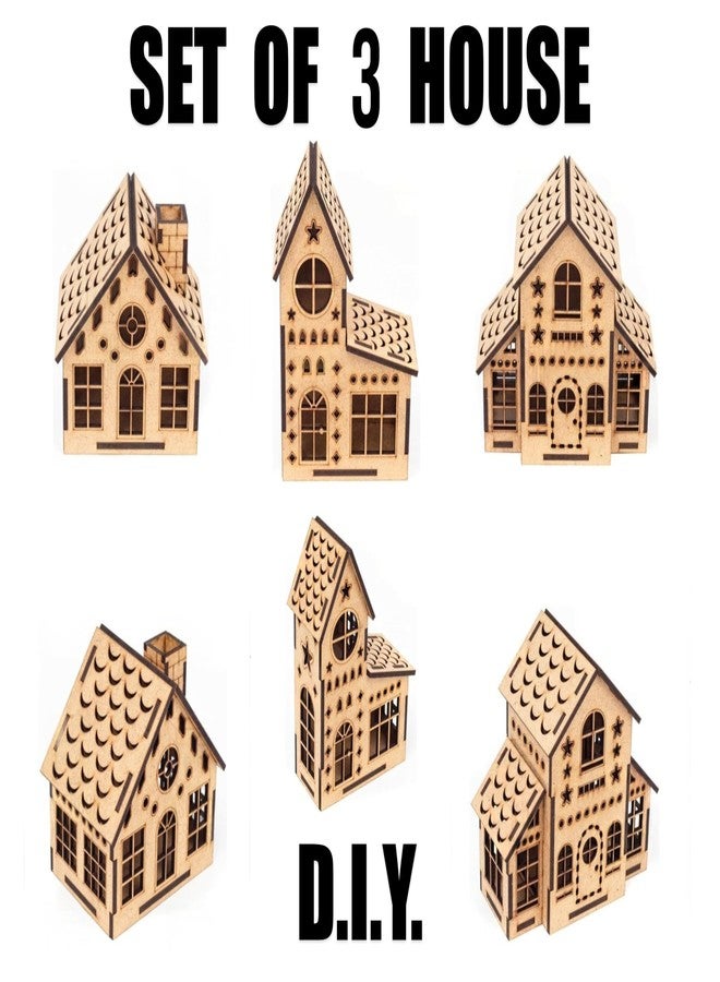 Raystar™ DIY Decorative Wooden Doll House Models, Miniature Cottage House Set (Set of 3 House) - Image 1