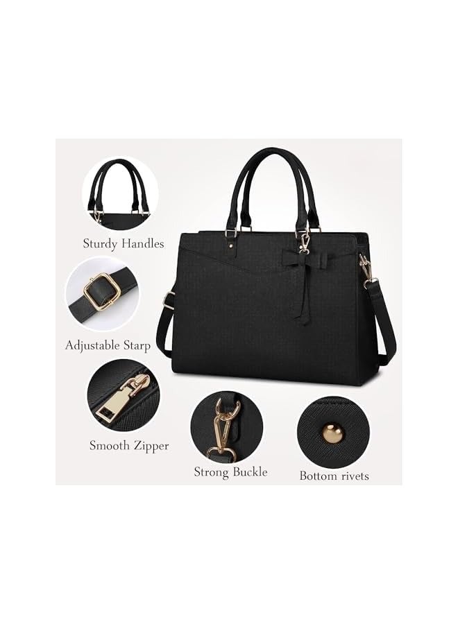 PROMASS Laptop Bag for Women, 15.6 Inch Waterproof PU Leather Tote Bag Business Computers Work Bag University Bag with Multiple Pockets Large Capacity Office Handbag Shoulder Bag  - Image 2