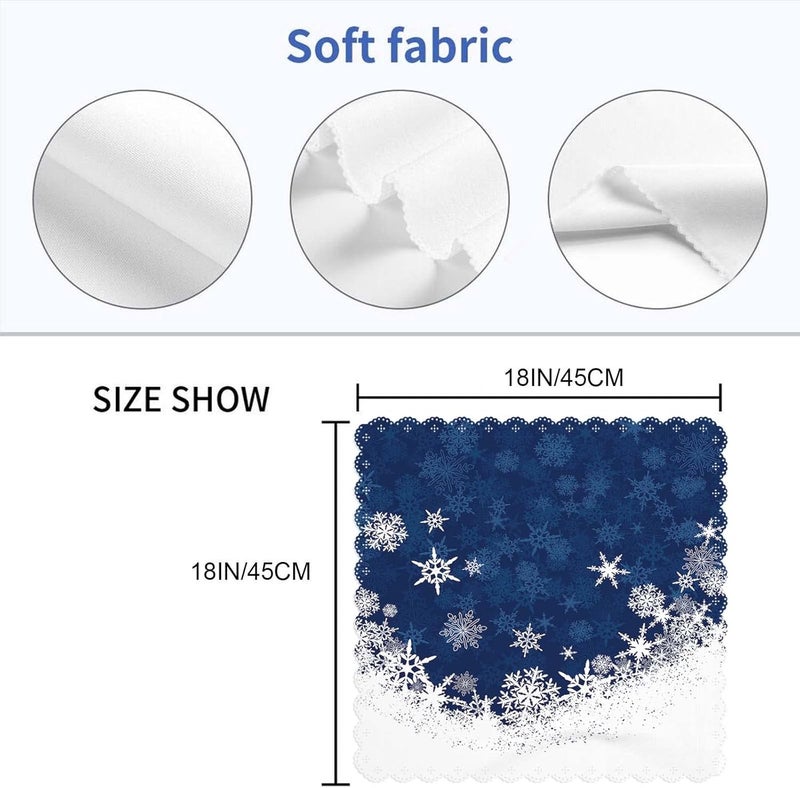Yibeas Merry Christmas Snowflake Cloth Napkins Set of 4 Soft Winter Blue Frosty Snow Christmas Polyester Dinner Square Napkin for Family Restaurant Weddings Parties 18 x 18 inch - Image 2