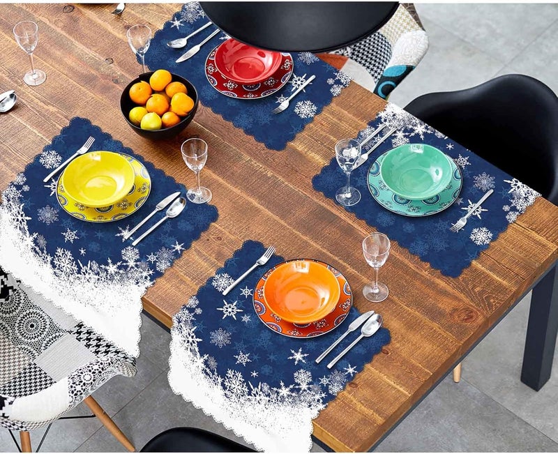 Yibeas Merry Christmas Snowflake Cloth Napkins Set of 4 Soft Winter Blue Frosty Snow Christmas Polyester Dinner Square Napkin for Family Restaurant Weddings Parties 18 x 18 inch - Image 3