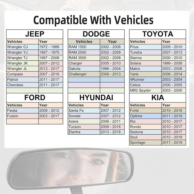 JINGEA Genuine Jeep Rear View Mirror, Day Night mirror, Interior Rearview Mirror Kit Compatible With, 1987-2012 Wrangler YJ, TJ, JK, 2002-2013 Cherokee, 2007-2016 Compass, 2011-2017 Patriot Replace 8993-023K - Image 2