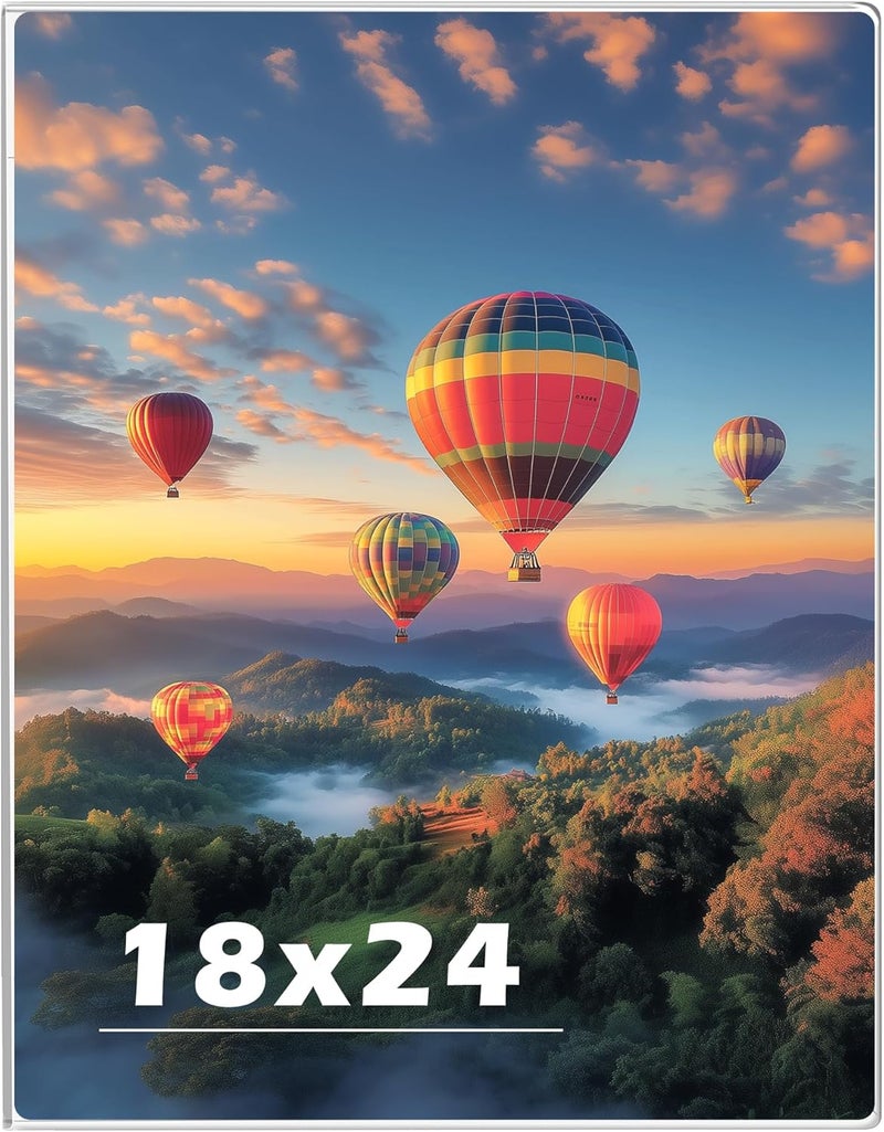 Wbtran إطار صور أكريليك 18 × 24 بوصة، إطار صور شفاف أفقي/عمودي للحائط بشريط لاصق، إطار صور معلق عائم بدون حفر بدون إطار، مثبت على الحائط للمنزل والمدرسة والمكتب - Image 1