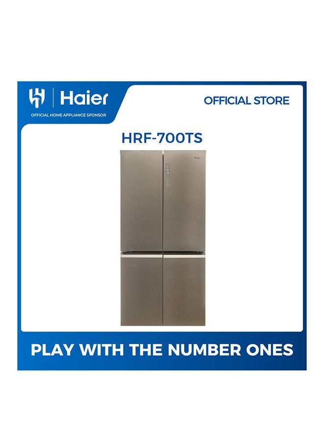 Haier 4-Door Refrigerator 14.9Cu.ft, Freezer 5.7Cu.ft, Twin Inverter Compressor HRF-700TS Platinum Inox - Image 1