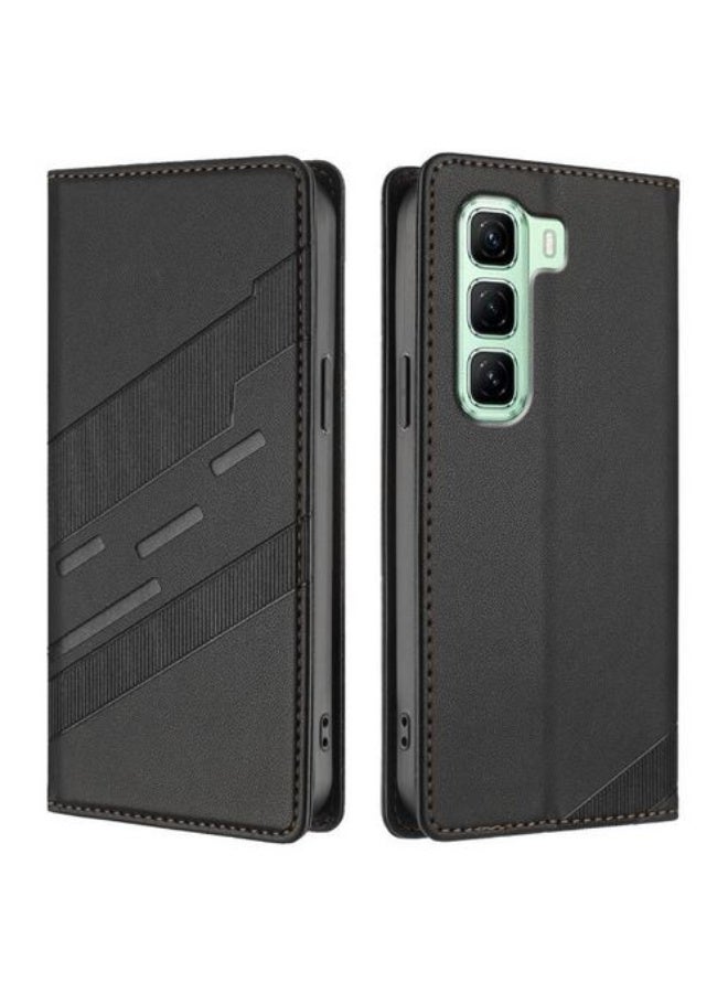 جراب infinix hot 50 حماية فيليب قابل للطي من الجلد الصناعي مقاوم للصدمات و مزود بحماية خاصة للكاميرا مع حامل بطاقات وكروت لهاتف انفينكس هوت 50