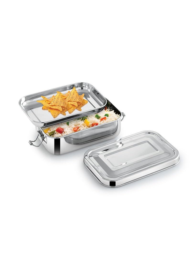 Expresso Expresso Steel Tiffin Box for Office | Stainless Steel Lunch Box 350 ML with Inner Plate | Traditional Design Glossy Finish Steel Box in Silver(Samurai)  - Image 5