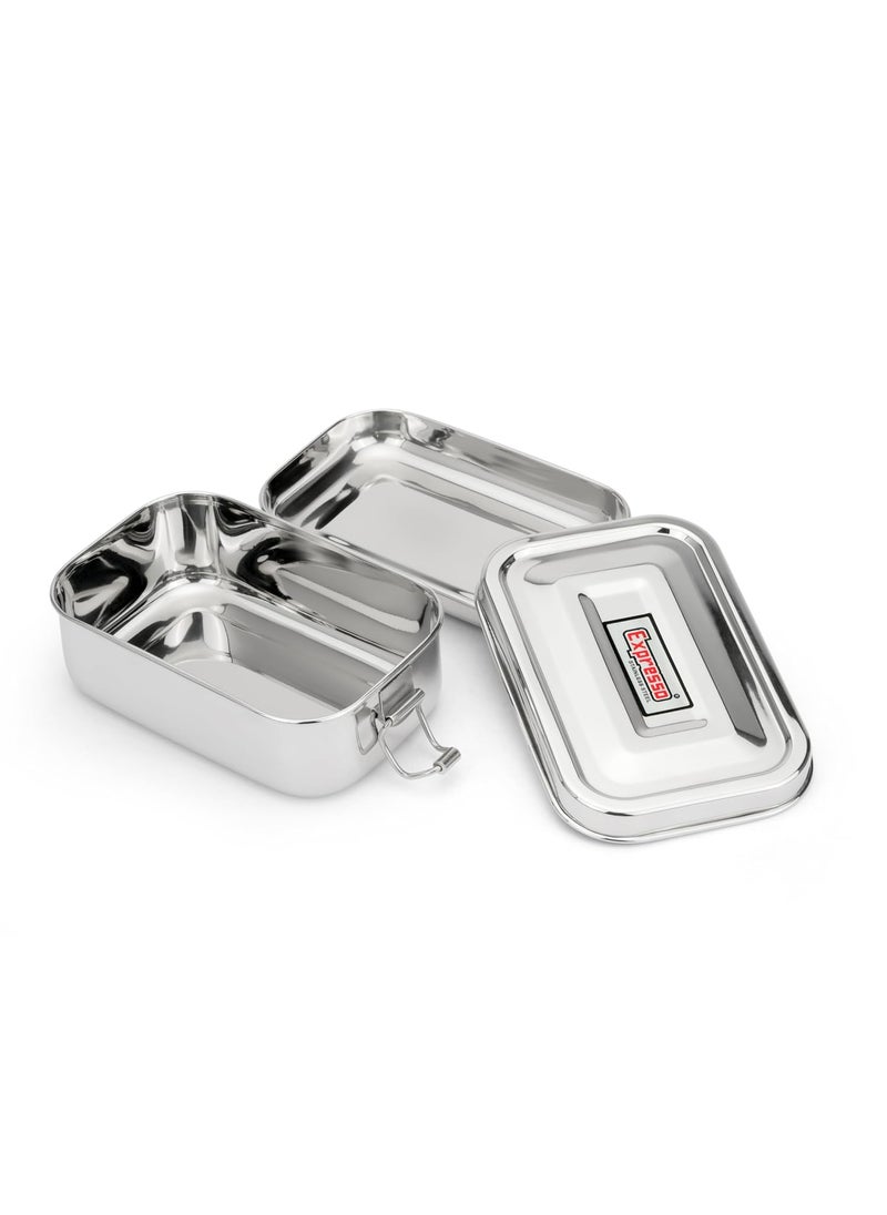 Expresso Expresso Steel Tiffin Box for Office | Stainless Steel Lunch Box 350 ML with Inner Plate | Traditional Design Glossy Finish Steel Box in Silver(Samurai)  - Image 4