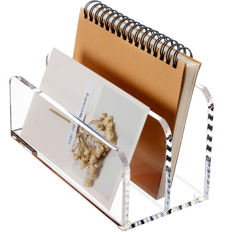 SANRUI Acrylic Mail Sorter Desktop Organizer Holder 2 Compartments Clear Small File Script Letter Office Document Storage for Desk Bill Filling Envelope Holder Office Home School Desk Organization - Image 2