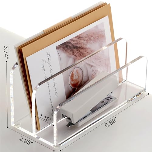 SANRUI Acrylic Mail Sorter Desktop Organizer Holder 2 Compartments Clear Small File Script Letter Office Document Storage for Desk Bill Filling Envelope Holder Office Home School Desk Organization - Image 3