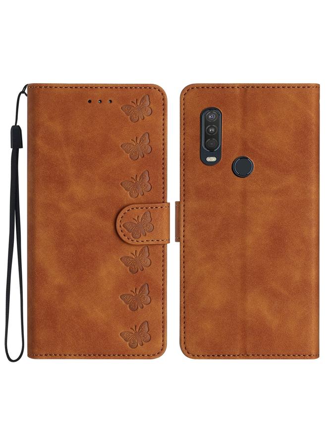 اس-توب جراب لهاتف موتورولا ون أكشن، جراب جلدي منقوش بنقشة سبع فراشات - Image 1