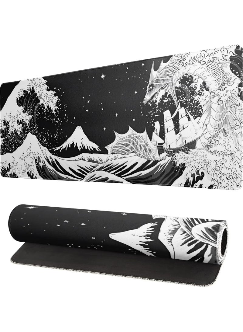 Extra Large Mouse Pad 80 cm x 30 cm, Non-Slip Rubber Base, Waterproof  Durable, Unique Waves and Dragon Pattern, Suitable for Office  Gaming Desktops, Compatible with All Devices - Image 1