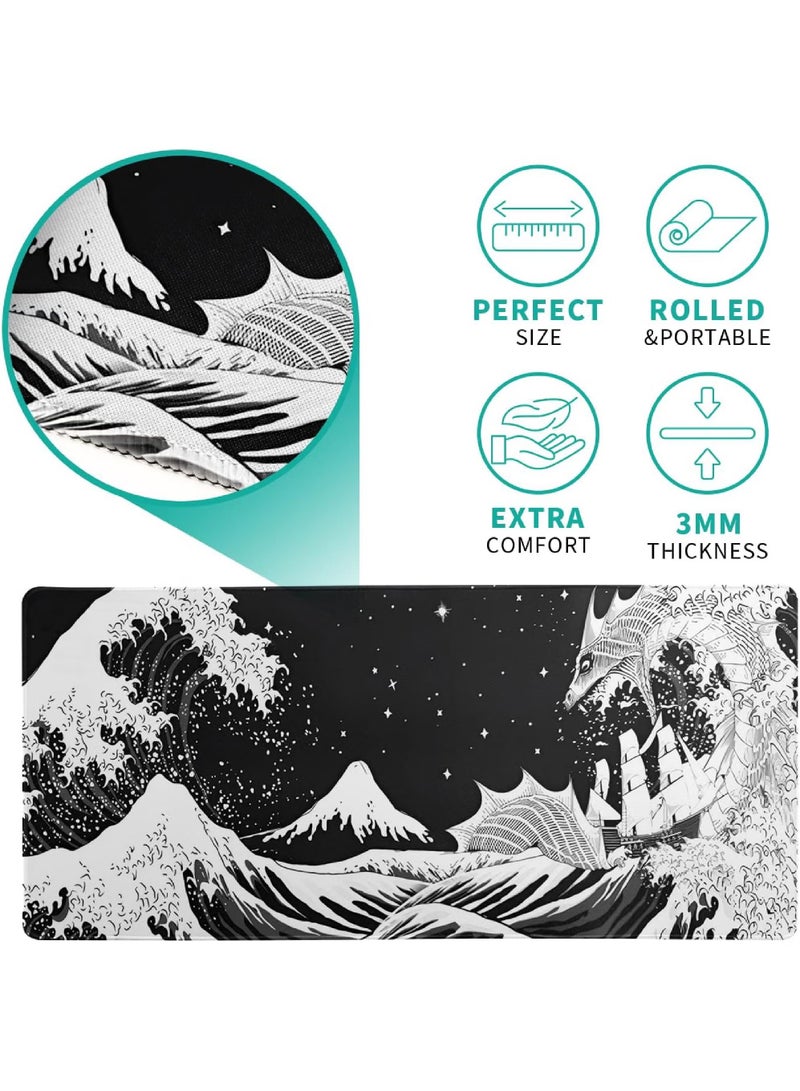 Extra Large Mouse Pad 80 cm x 30 cm, Non-Slip Rubber Base, Waterproof  Durable, Unique Waves and Dragon Pattern, Suitable for Office  Gaming Desktops, Compatible with All Devices - Image 4