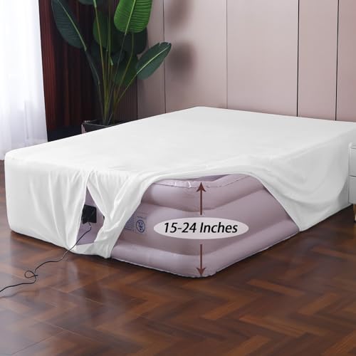 Antranfour Queen Fitted Sheet for Air Mattress,with 24 Inch Extra Deep Pockets,Ultra Soft Durable Breathable Bed Sheets Cover for Inflatable Air Bed,with Pump Opening,Inflate at Any Time-White - Image 4