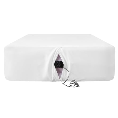 Antranfour Queen Fitted Sheet for Air Mattress,with 24 Inch Extra Deep Pockets,Ultra Soft Durable Breathable Bed Sheets Cover for Inflatable Air Bed,with Pump Opening,Inflate at Any Time-White - Image 1