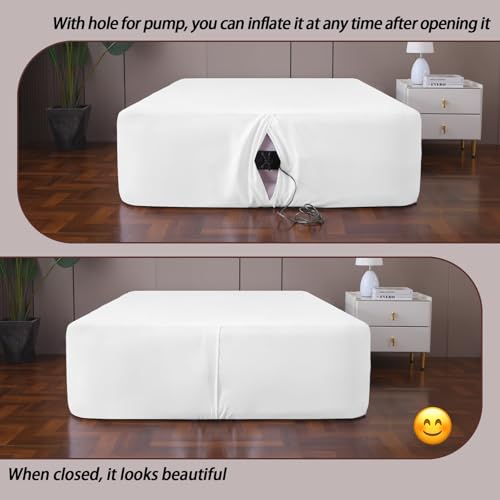 Antranfour Queen Fitted Sheet for Air Mattress,with 24 Inch Extra Deep Pockets,Ultra Soft Durable Breathable Bed Sheets Cover for Inflatable Air Bed,with Pump Opening,Inflate at Any Time-White - Image 2