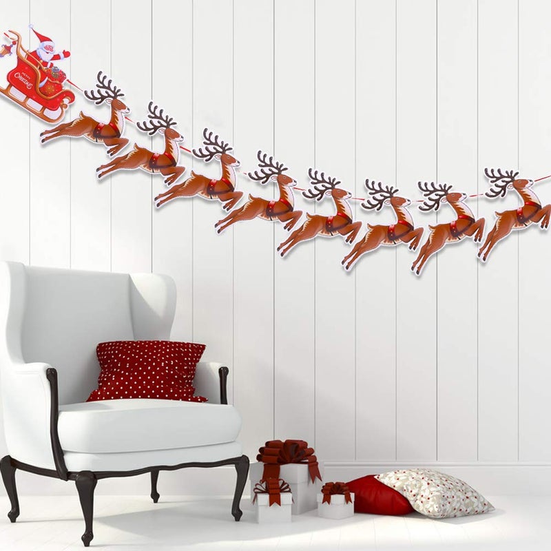 VEYLIN VEYLIN Christmas Reindeer Bunting, Santa Sleigh Banners for Party Decoration - Image 1