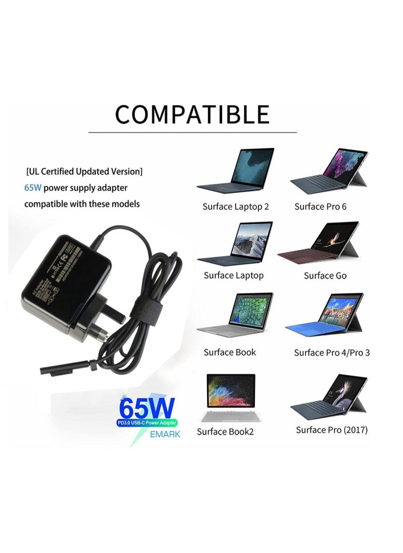 XICEN - For Surface Pro Charger 65W, AC Power Supply Adapter UK Plug with 6ft Power Cord, Surface Pro Power Adapter Compatible for Microsoft Surface Pro X 8/7/6/5/4/3, Surface Laptop, Surface Book - Image 1